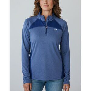 Champion Blue Long-Sleeve Quarter-Zip Pullover Shirt L/16-18 Polyester Blend For